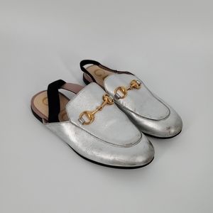 Gucci Girls Silver Horsebit Slingback Slides Flats Size 30